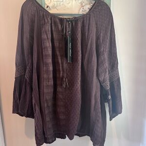 NWT Young Threads Brown Plum Peasant Tunic Boho Blouse